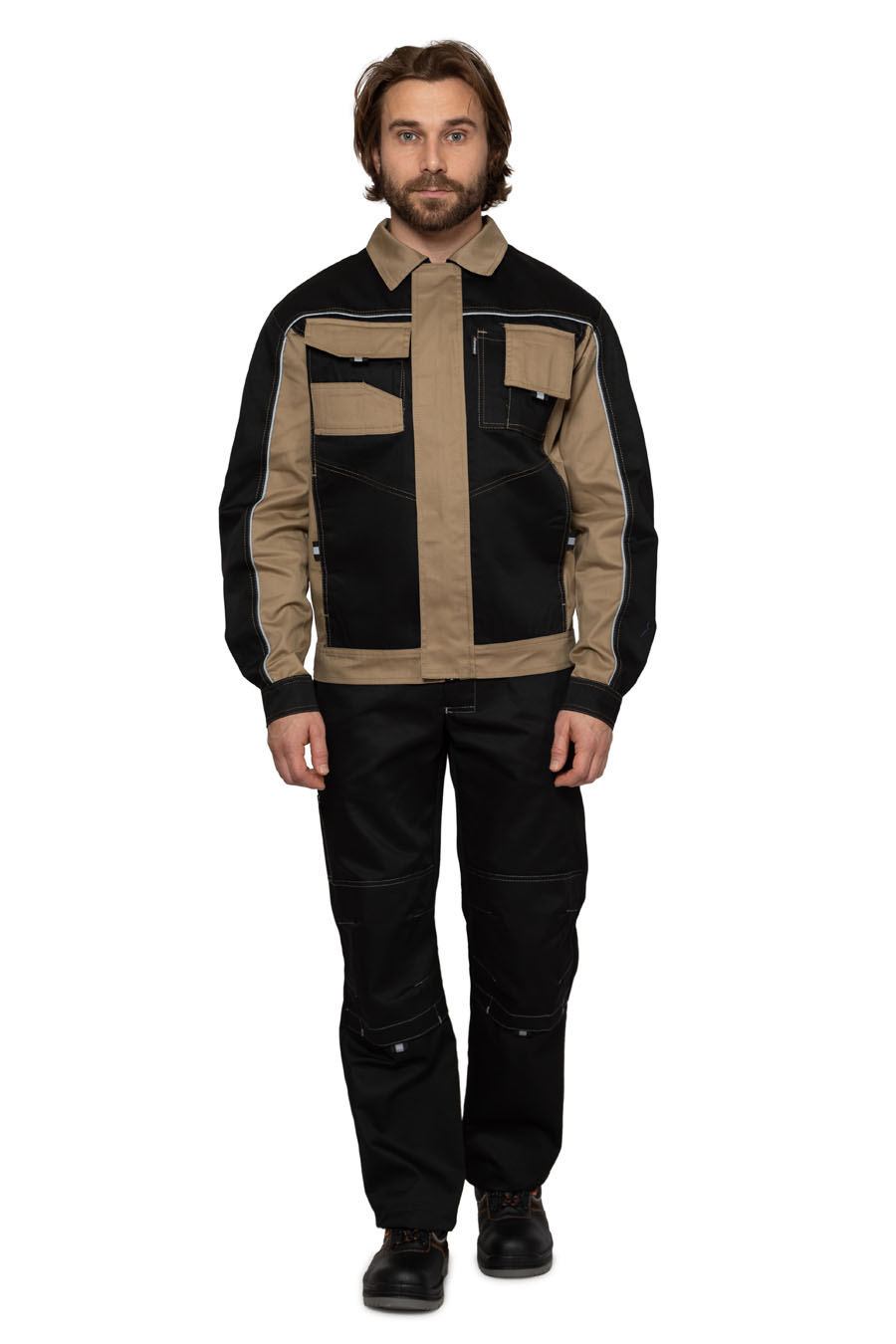 Куртка Бренд (тк.Смесовая,250) ПРАБО, черный/бежевый (Кур101чб)
