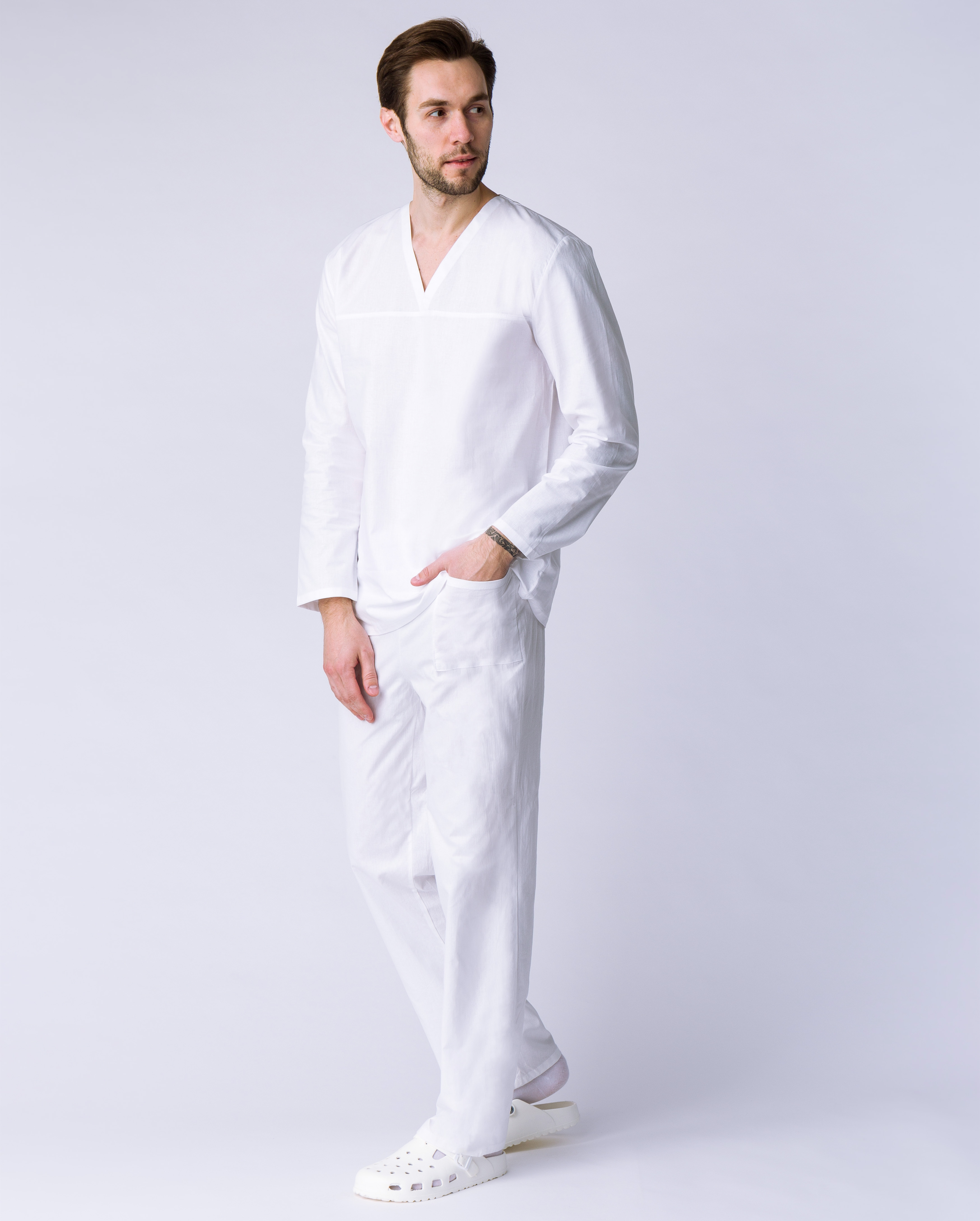Костюм пекаря с длинным рукавом (тк.Бязь,145), белый