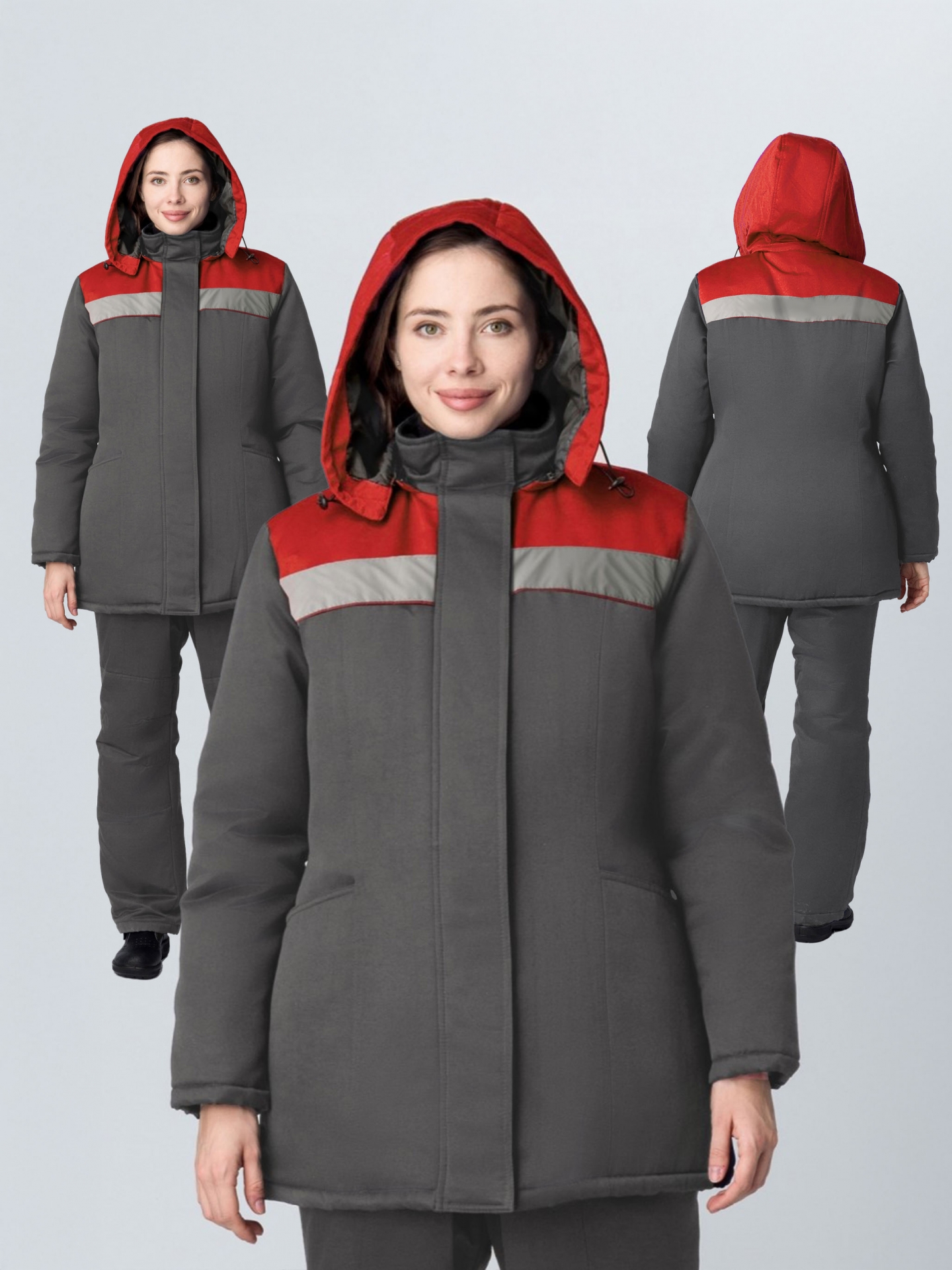 Куртка зимняя женская Вьюга СОП (тк.Смесовая,210), т.серый/красный