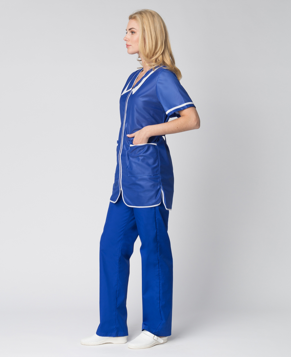 Халат женский на молнии короткий рукав (тк.Нейлон), васильковый