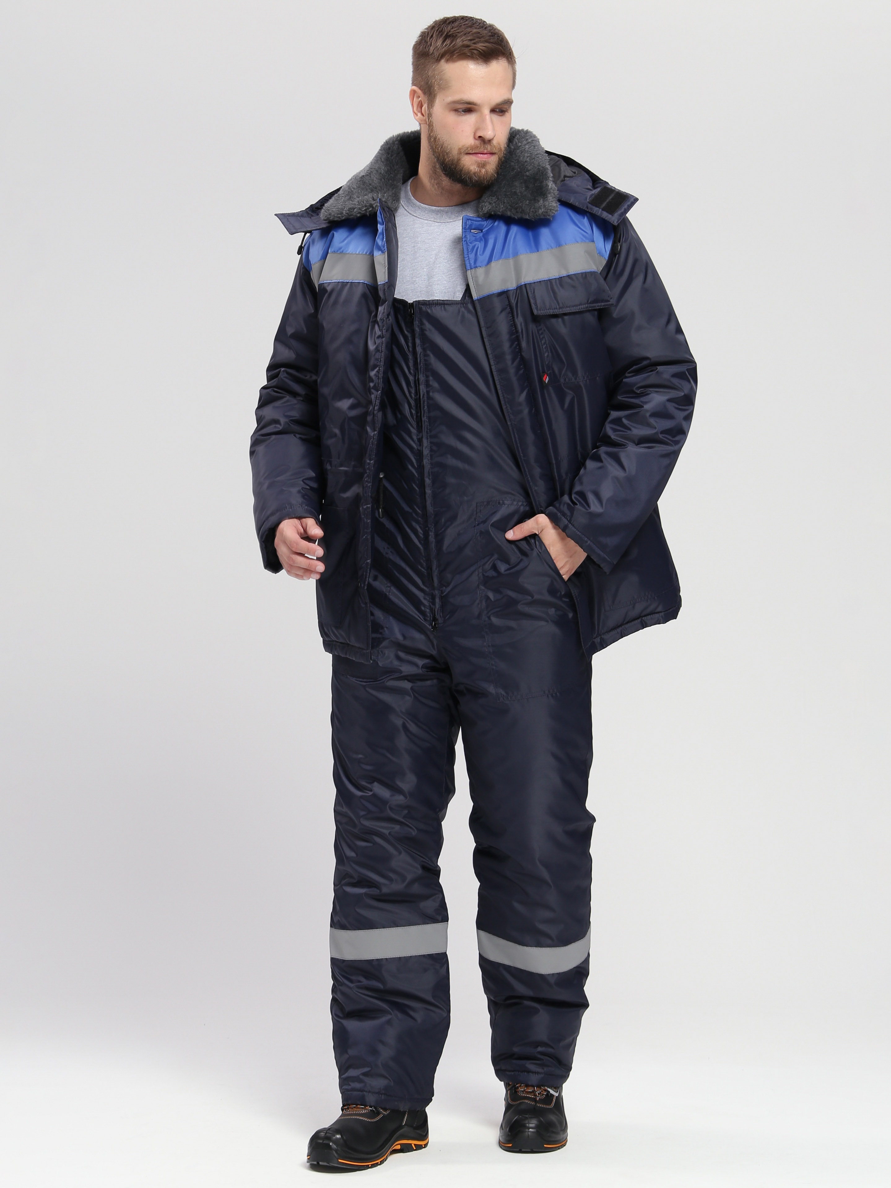 Костюм зимний Труженик-Ультра-2 (тк.Оксфорд) п/к, т.синий/васильковый