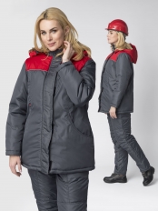 Куртка зимняя женская Снежана (тк.Дюспо), т.серый/красный