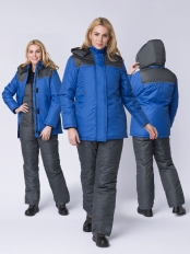 Куртка зимняя женская Снежана (тк.Дюспо), васильковый/т.серый