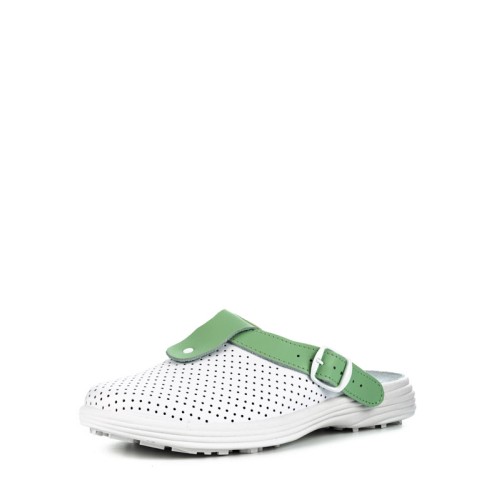 Сабо женские нат.кожа Комфорт ПВХ, белый/зеленый